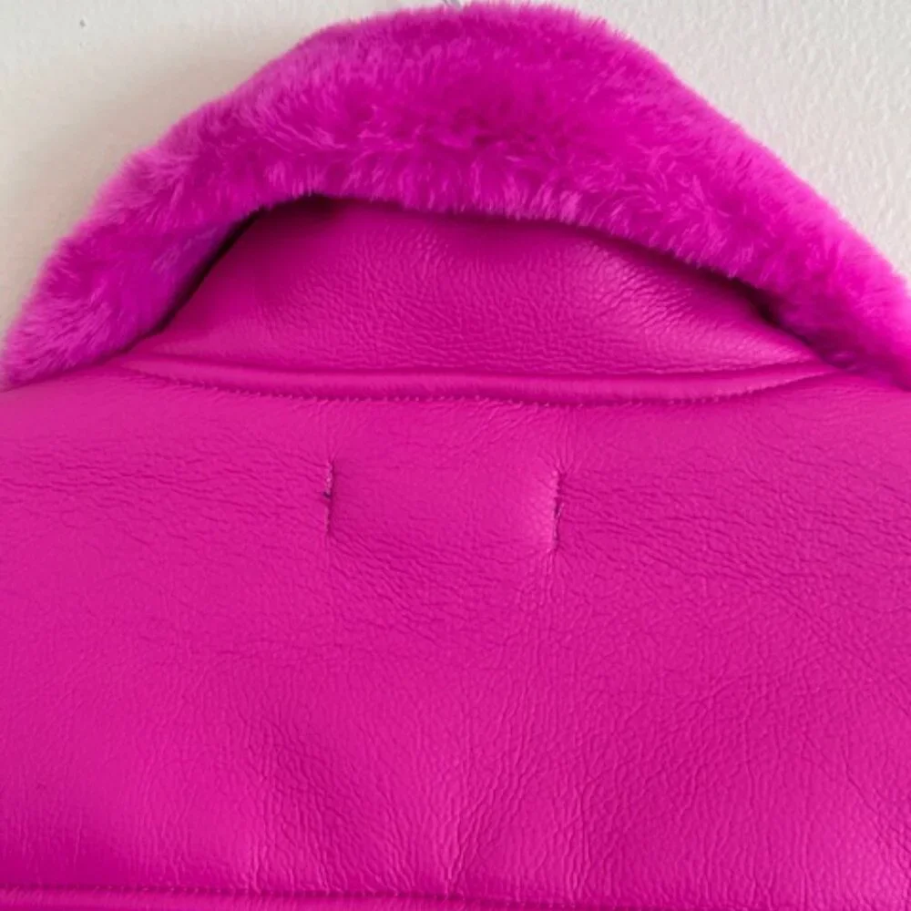 Generation Love Dion Hot Pink Faux Fur Shearling Zip Buckle Moto Jacket NWT XS - Picture 12 of 16